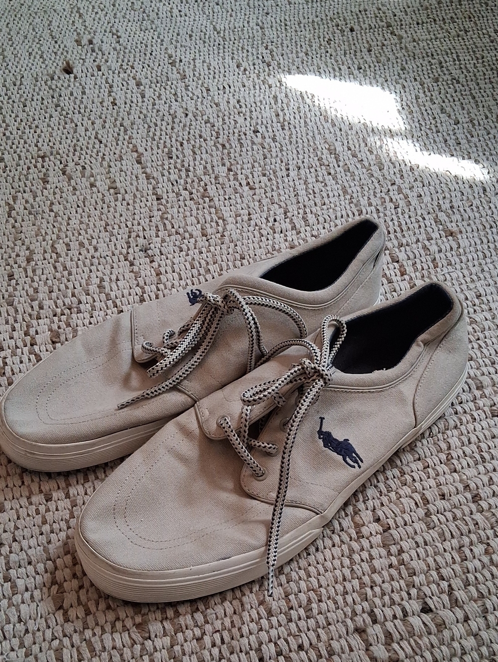 Polo by Ralph Lauren Beige Canvas Lace-Up Sneakers with Navy Logo